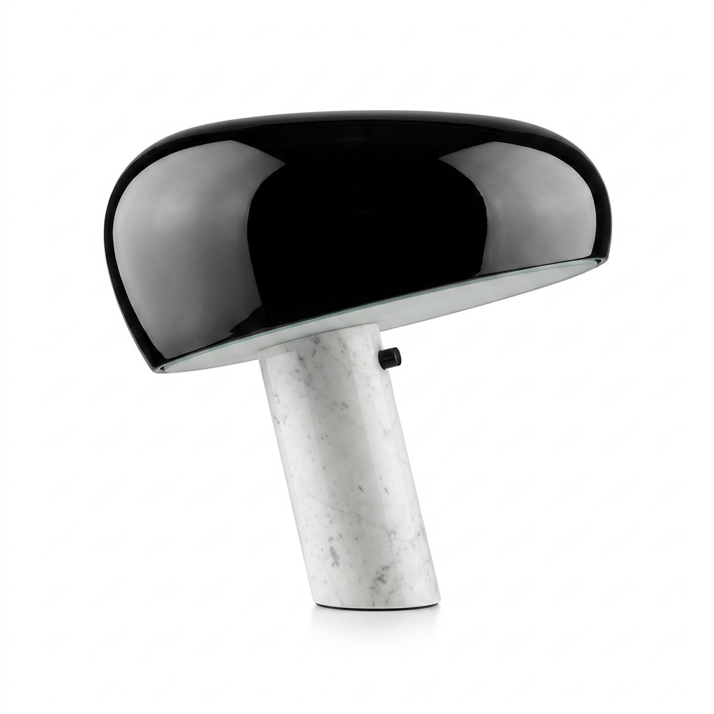 Snoopy Lampa (Högblank Svart) - Exklusiv designbelysning med Carrara-marmorbas, studiofoto